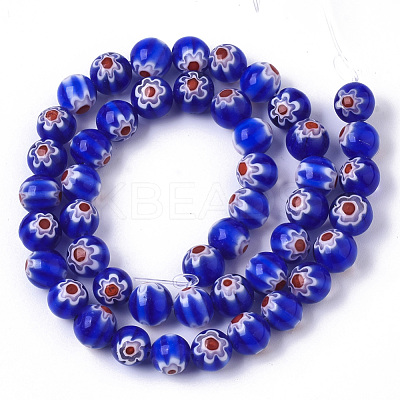 Handmade Millefiori Lampwork Beads Strands LAMP-R143-01B-1