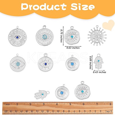 16Pcs 8 Style Eye Theme 304 Stainless Steel Rhinestone Pendants STAS-SZ0002-85P-1