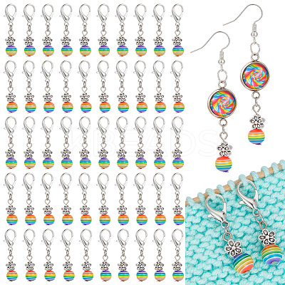 50Pcs Round Stripe Resin Pendant Stitch Markers HJEW-NB00028-1