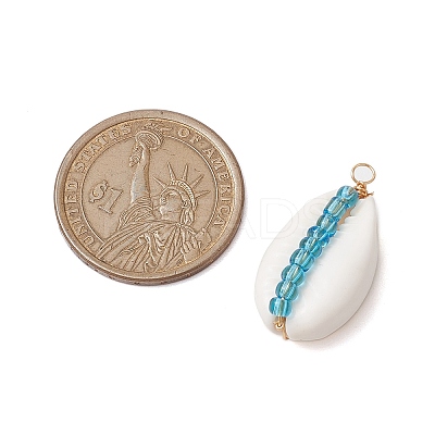6Pcs 6 Styles Natural Cowrie Shell & Glass Seed Beads Pendants PALLOY-JF02759-01-1