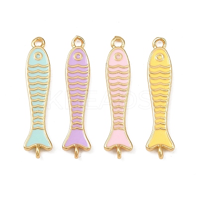 Brass Enamel Fish Connector Charms KK-L255-15G-1