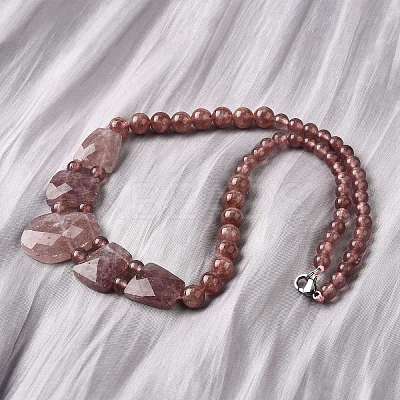 Natural Strawberry Quartz Faceted Bib Graduated Beaded Necklaces for Women NJEW-B128-01L-1