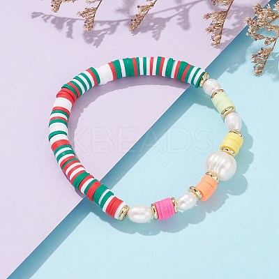Polymer Clay Heishi Beaded Stretch Bracelets BJEW-JB06026-01-1