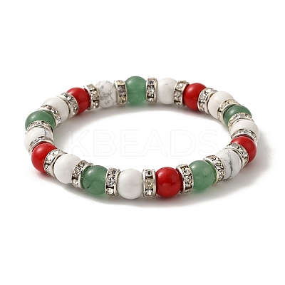 Christmas Theme Gemstone Round Beaded Stretch Bracelets for Women BJEW-TA00538-1