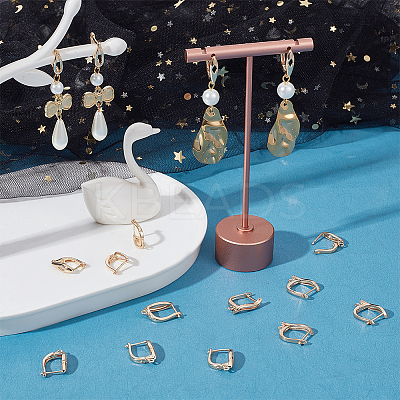 16Pcs 4 Styles Brass Hoop Earring Findings with Latch Back Closure KK-BBC0008-19-1