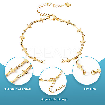 4Pcs 2 Colors 304 Stainless Steel Cross Link Chain Bracelet Making AJEW-TA0001-96-1
