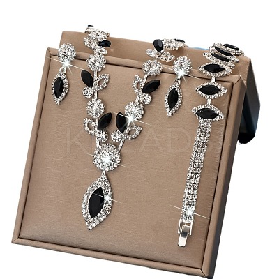 Horse Eye Brass Rhinestone Cup Chains Pendant Necklaces & Bracelets & Stud Dangle Earrings Sets FS-WGAAA30-01-1