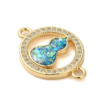 Rack Plating Brass Micro Pave Clear Cubic Zirconia Ring with Gourd Connector Charms KK-K385-113G-1