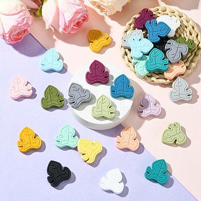 32Pcs 16 Colors Leaf Food Grade Eco-Friendly Silicone Focal Beadss SIL-CJ0002-19-1