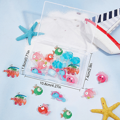 32Pcs 8 Styles Ocean Theme Opaque Resin Pendants RESI-SC0002-37-1