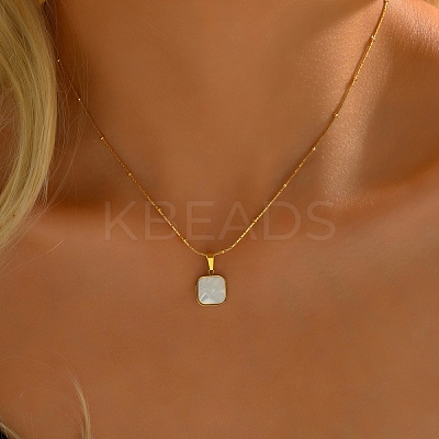 Natural Shell Square Pendant Necklace EH4295-1-1