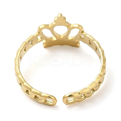 304 Stainless Steel Hollow Crown Open Cuff Ring for Women RJEW-I098-21G-1