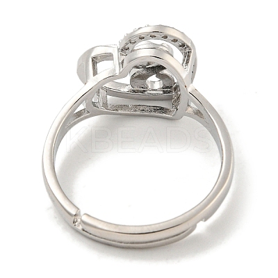 Heart with Letter Rack Plating Brass Micro Pave Cubic Zirconia Adjustable Rings for Women RJEW-I105-06P-S-1