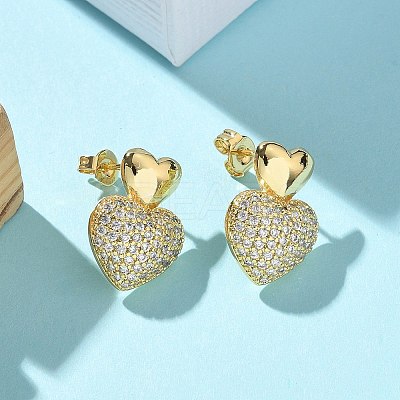 Brass Micro Pave Clear Cubic Zirconia Stud Earrings for Women EJEW-U034-01G-01-1