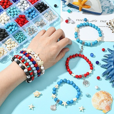 DIY Natural Lava Rock & Synthetic Turquoise Beads & Glass Jewelry Making Findings Kits DIY-YW0011-04-1