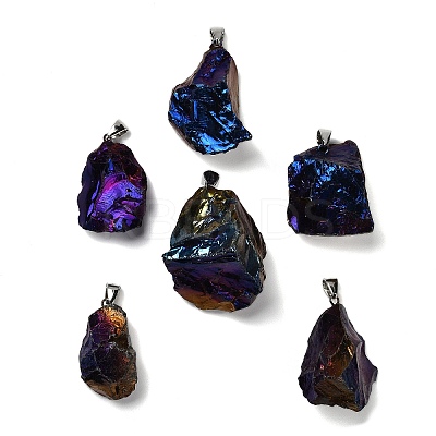 Electroplated Raw Natural Quartz Crystal Pendants G-Q481-20P-02-1