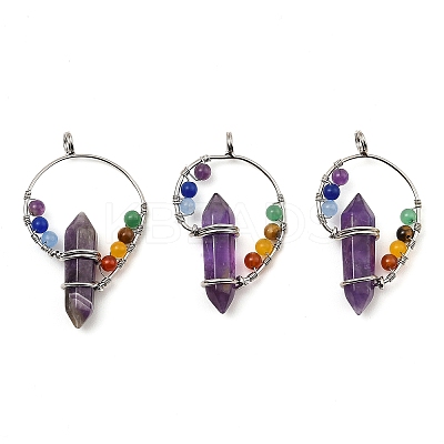Natural Amethyst Double Terminal Pointed Big Pendants G-Z033-07P-02-1