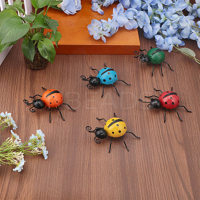5Pcs 5 Styles Iron Ladybug Wall Decoration DJEW-GL0001-04-1