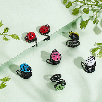 6 Pair 6 Color Plastic Ladybug Cuff Earrings EJEW-AB00001-1