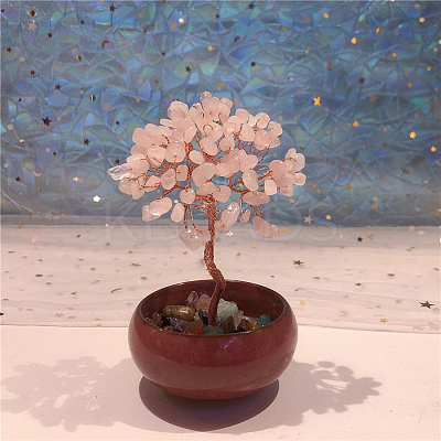 Natural Rose Quartz Chips Tree of Life Decorations WG91290-01-1
