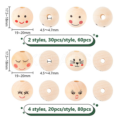 140Pcs 6 Styles Natural Wood European Beads WOOD-OC0003-58-1