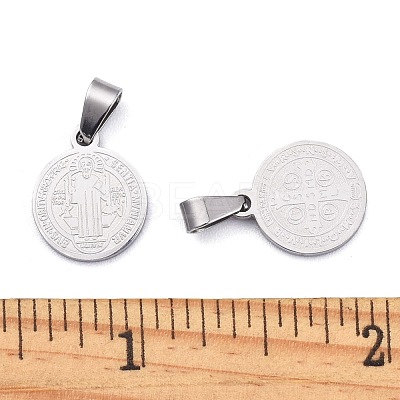 Non-Tarnish Flat Round with San Benito & Word 304 Stainless Steel Charms STAS-I036-03C-1
