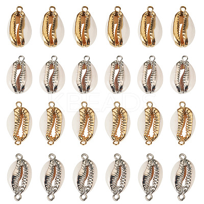 24Pcs 4 Styles Electroplate Cowrie Shell Link Connectors Charms and Pendants SHEL-TA0001-25-1