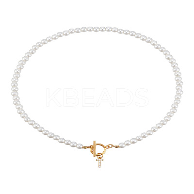 1Pc Brass Clear Cubic Zirconia Letter Pendant Necklaces NJEW-LP0001-32T-1