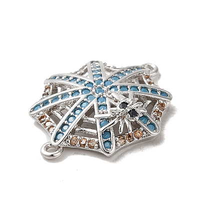 Rack Plating Brass Pave Turquoise Cubic Zirconia Connector Charms KK-K275-12P-1