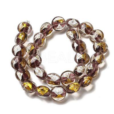 Handmade Gold Foil and Silver Foil Lampwork Flat Round Beads FOIL-C001-02C-1