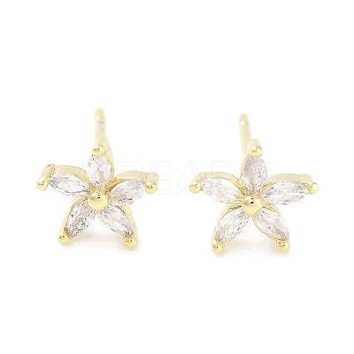 Brass Micro Pave Clear Cubic Zirconia Studs Earring for Women EJEW-S217-F04-1