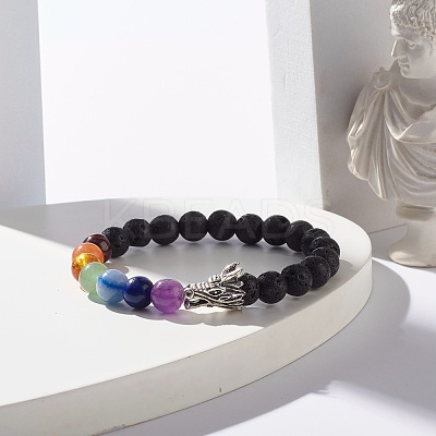 Natural Lava Rock Round Beads Stretch Bracelet BJEW-JB07455-1