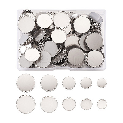 150Pcs 5 Styles 316 Surgical Stainless Steel Lace Edge Bezel Cups STAS-CD0001-09-1