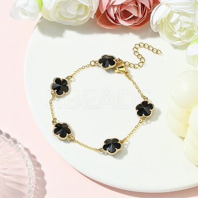 Glass Flower Link Bracelets BJEW-JB10219-03-1