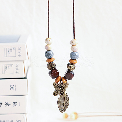 Alloy Pendant Waxed Cord Necklaces FS-WGBC2DA-03-1