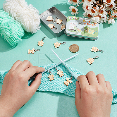 Wood Mushroom House Pendant Locking Stitch Markers HJEW-NB00121-1