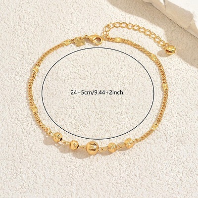 Beach Brass Round Beaded Anklets for Vacation and Summer BC8188-1-1