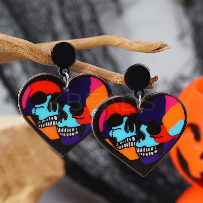 Acrylic Halloween DIY Heart Skull Flame Stud Earrings Collection FU5033-3-1