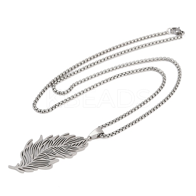 201 Stainless Steel Feather Pendant Necklaces LS-NJEW-K283-12P-1