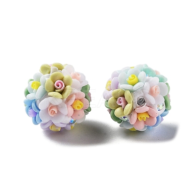 Luminous Polymer Clay Rhinestone Flower Beads RESI-C048-01C-1