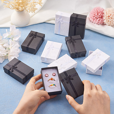 12Pcs 2 Colors Rectangle Paper Jewelry Gift Boxes with Bowknot CON-TA0001-17-1