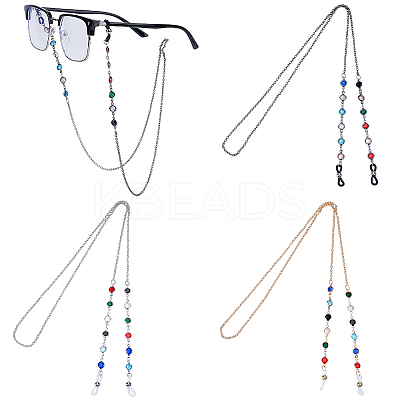 3Pcs 3 Colors Alloy Rhinestone Link Strap for Eyeglasses AJEW-CY0002-17-1