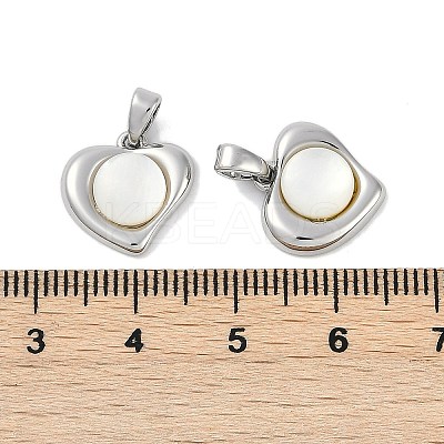 Brass Pave Natural White Shell Heart Charms KK-U043-27P-1