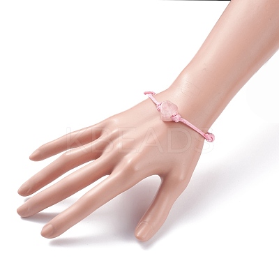 Natural Rose Quartz Heart Braided Cord Bracelet BJEW-JB07685-02-1