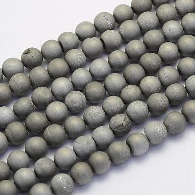 Electroplate Natural Druzy Agate Beads Strands G-G708-6mm-04-1