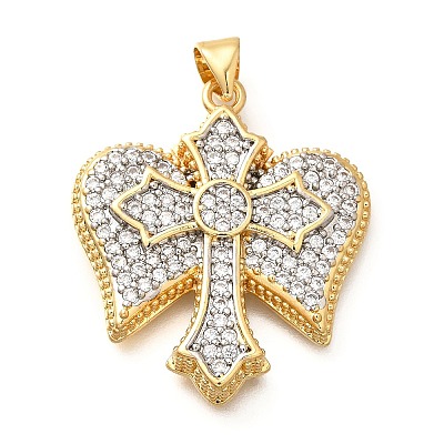 Brass Micro Pave Cubic Zirconia Pendants KK-B128-09G-1