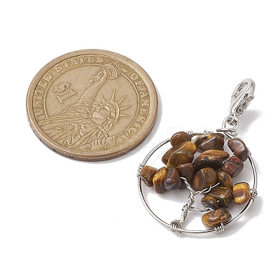 Tree of Life Wire Wrapped Natural Mixed Gemstone Pendant Decorations HJEW-JM01876-1
