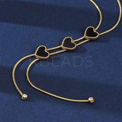 Triple Heart 304 Stainless Steel & Black Plastic Y Necklaces for Women NJEW-U032-13G-02-1