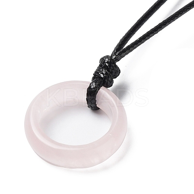 Natural Rose Quartz Ring Pendant Necklace with Waxed Cords NJEW-R262-01B-08-1