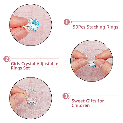 50Pcs Rhinestone Adjustable Rings RJEW-FI0001-06-1